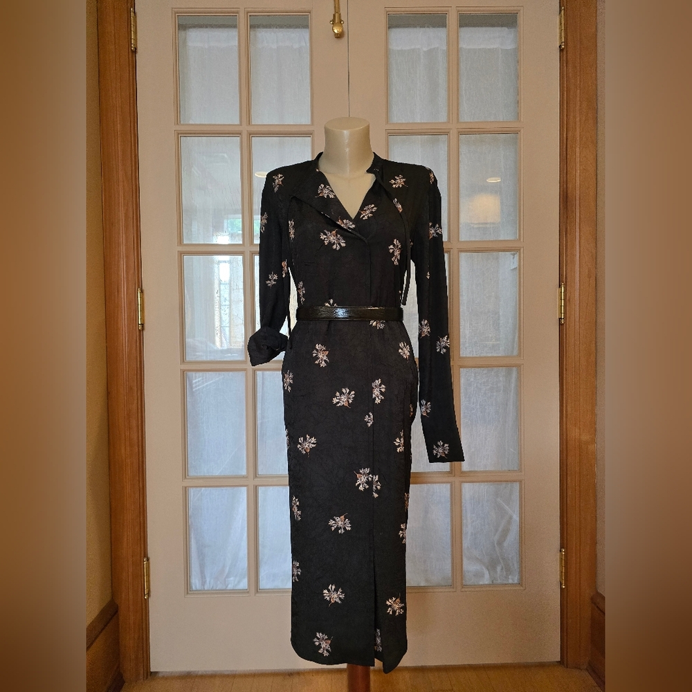 Vince Black Floral Long Sleeve Dress